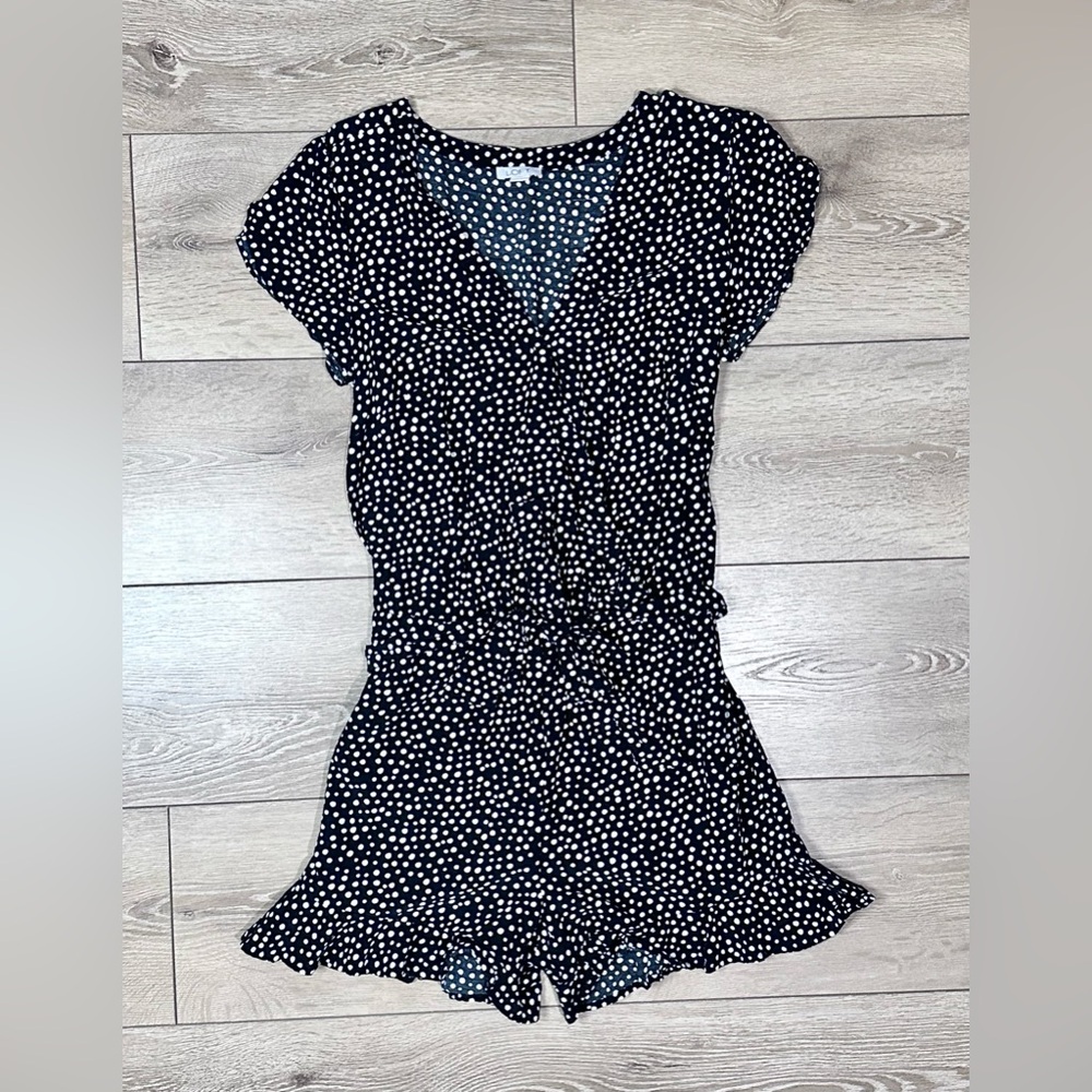 Loft Polka Dot Mock Wrap Tie Front Romper - Picture 4 of 13